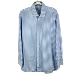 English Laundry Men's Blue Plaid Dress Shirt - 100% Cotton - 17.5 34/35